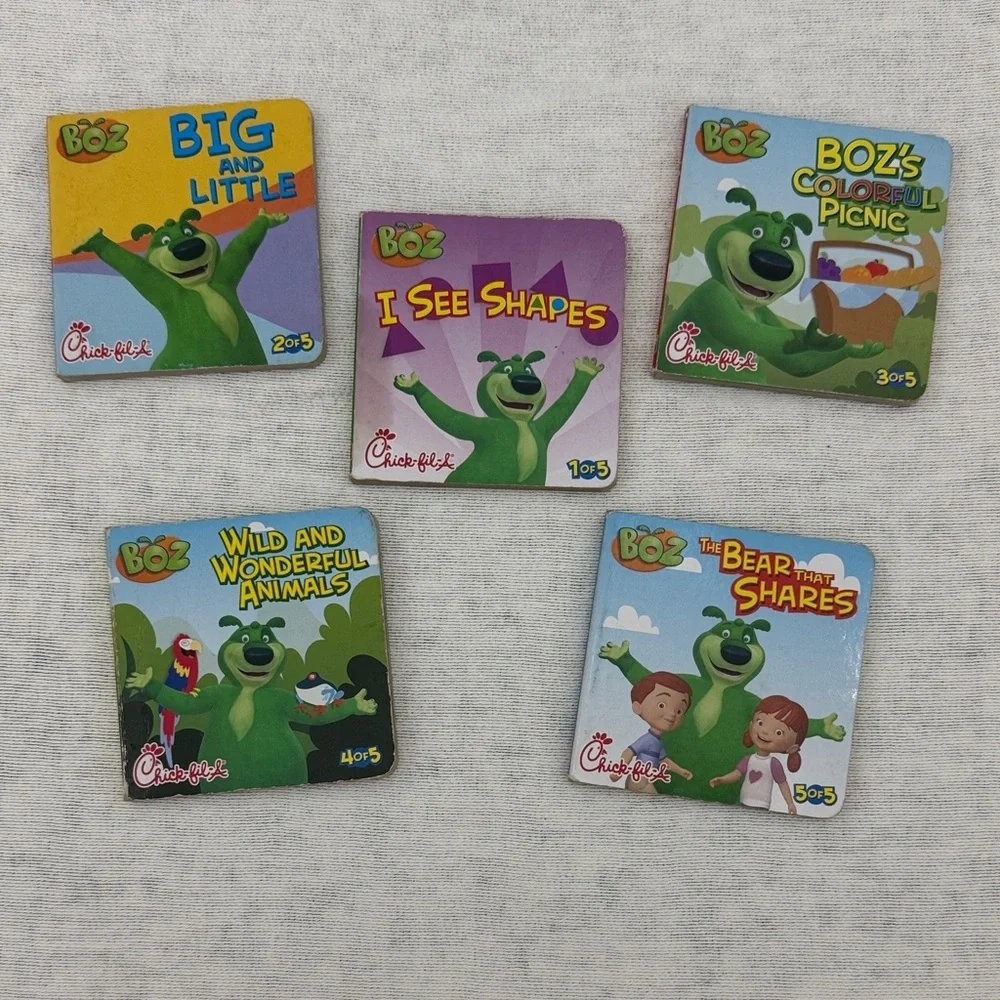 2007 Chick-fil-A Complete Set of 5 collectible 4”x 4” Boz’s Board books (OLCC)
